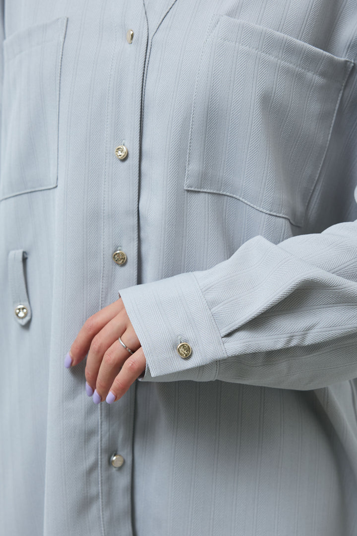 ミニヘリンボーンベルト付きシャツ+ミニヘリンボーンストレートイージーワイドPT(2set)