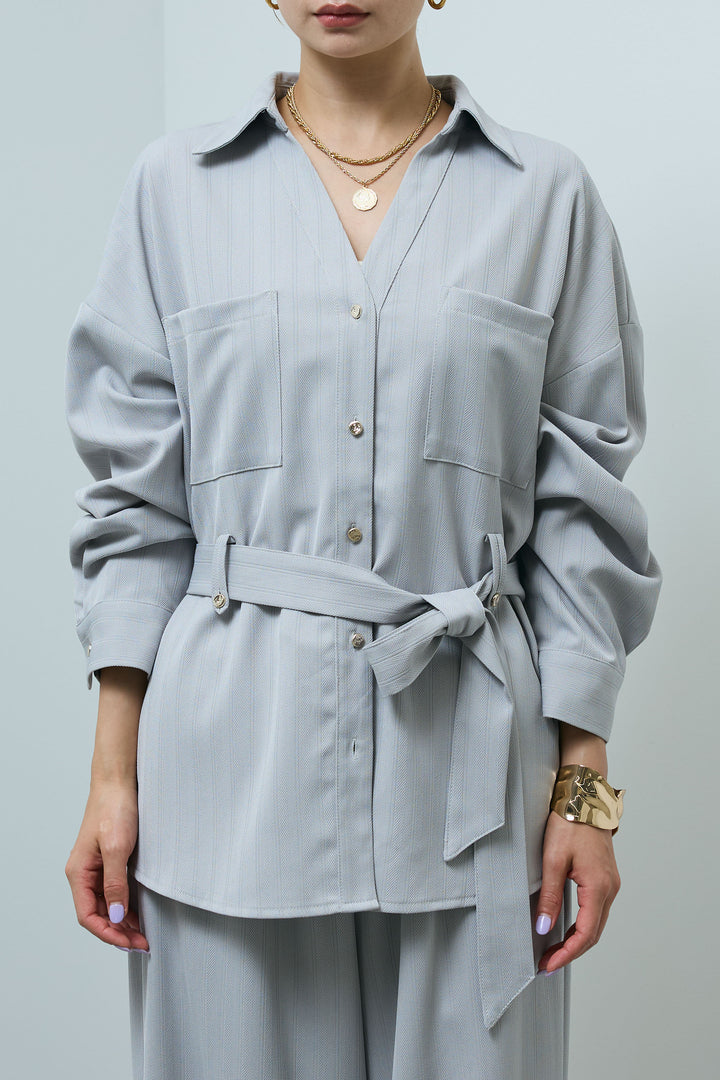 ミニヘリンボーンベルト付きシャツ