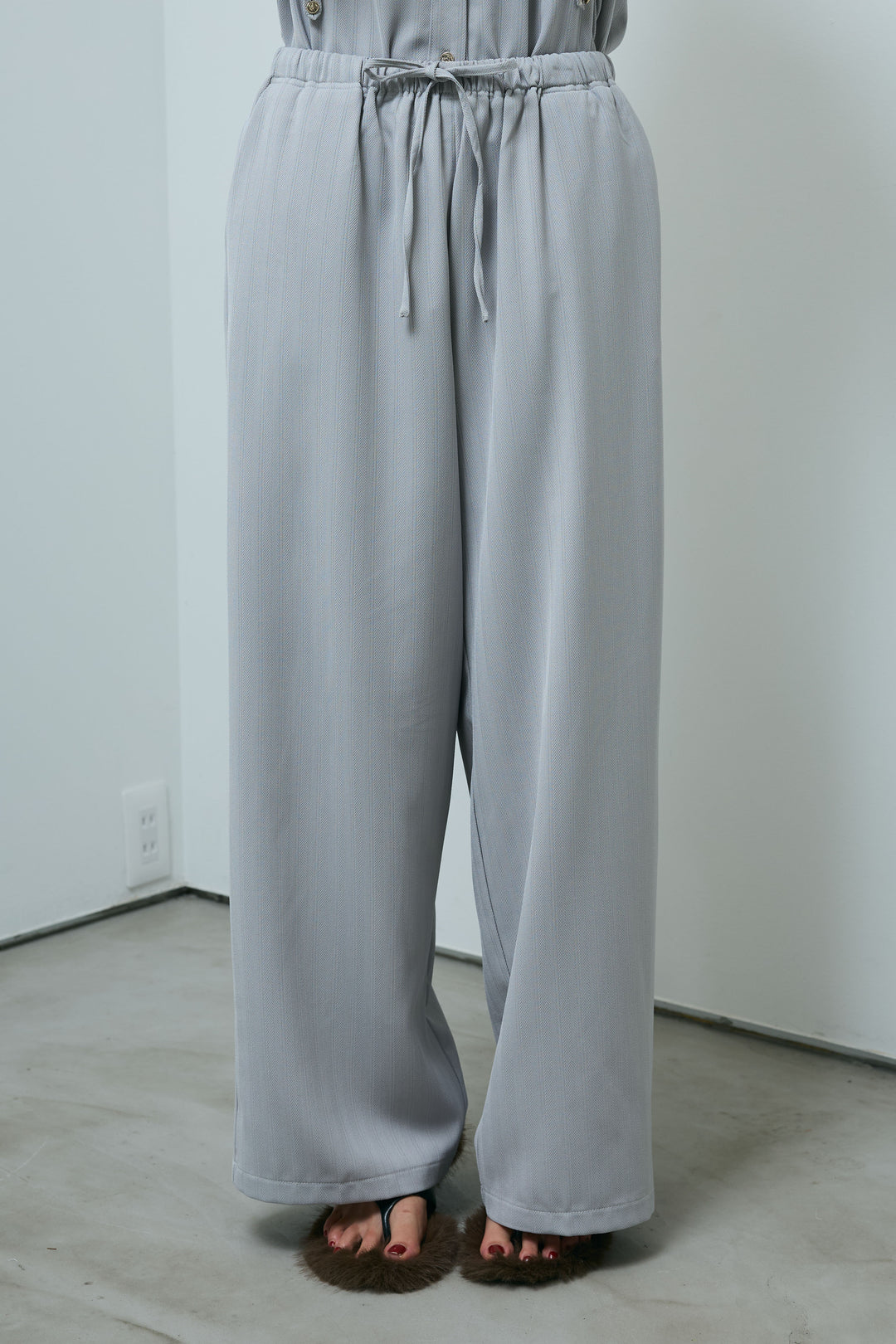 ミニヘリンボーンベルト付きシャツ+ミニヘリンボーンストレートイージーワイドPT(2set)