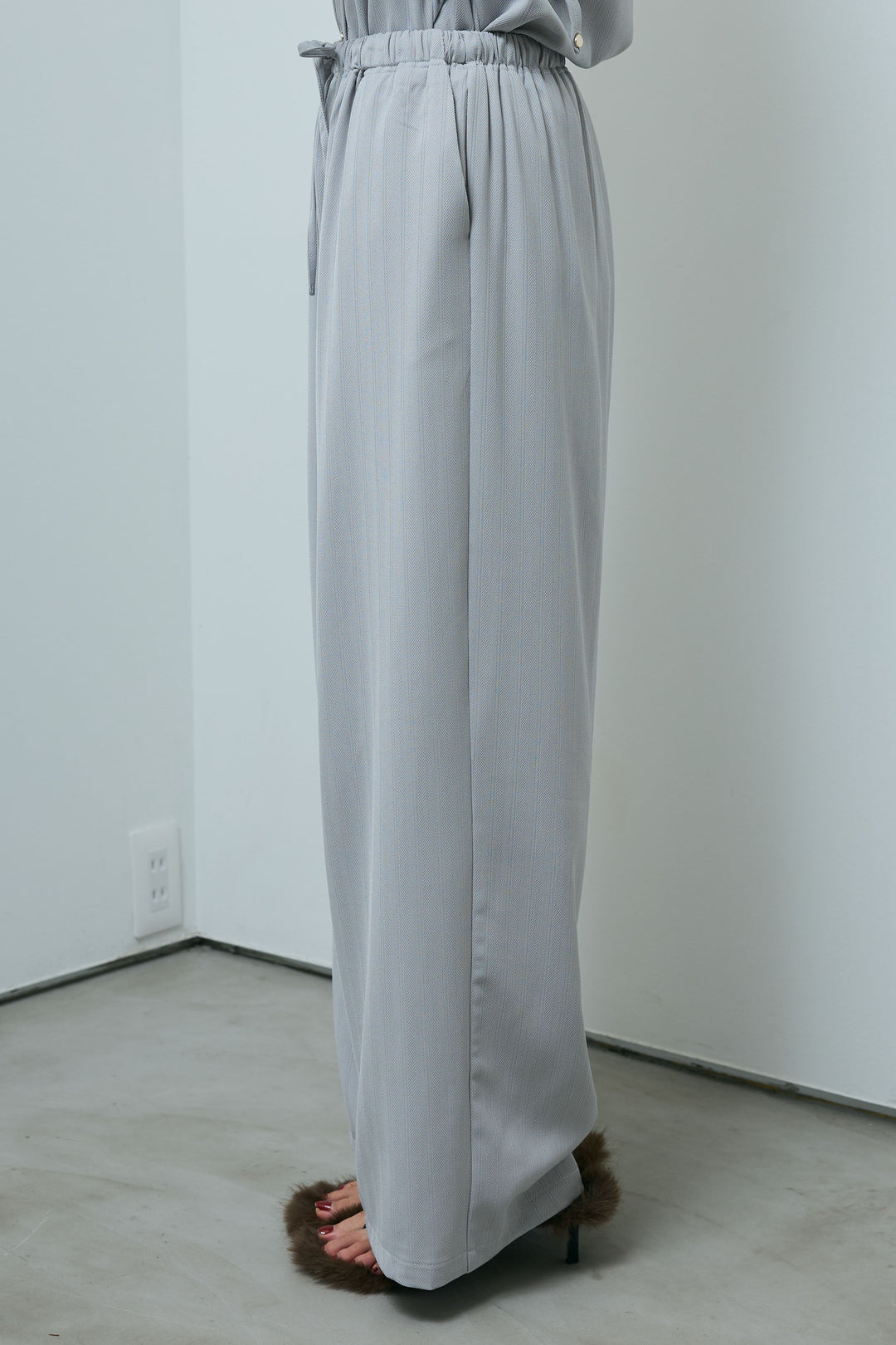 ミニヘリンボーンベルト付きシャツ+ミニヘリンボーンストレートイージーワイドPT(2set)