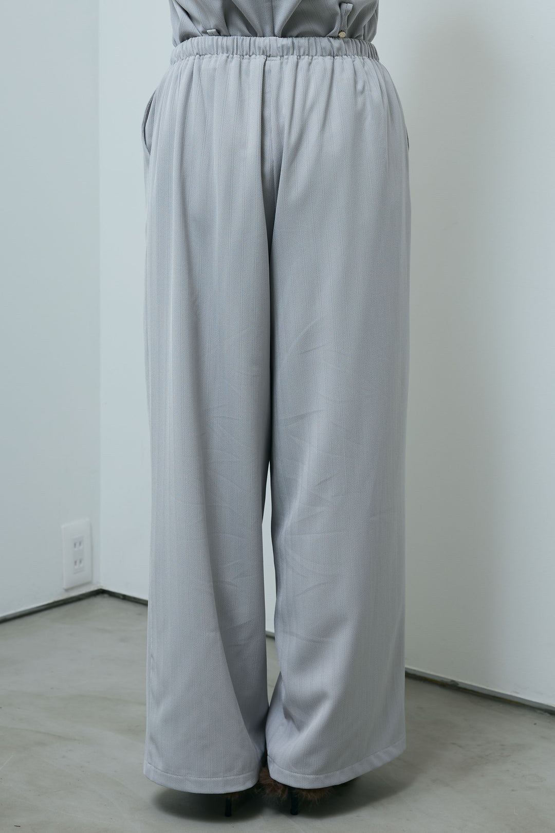 ミニヘリンボーンベルト付きシャツ+ミニヘリンボーンストレートイージーワイドPT(2set)