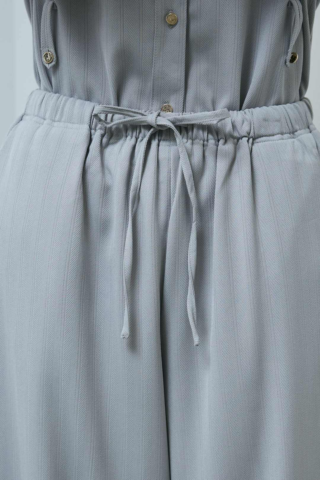 ミニヘリンボーンベルト付きシャツ+ミニヘリンボーンストレートイージーワイドPT(2set)