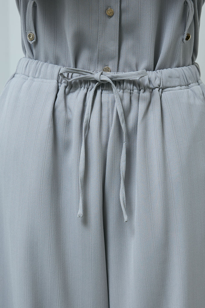 ミニヘリンボーンベルト付きシャツ+ミニヘリンボーンストレートイージーワイドPT(2set)