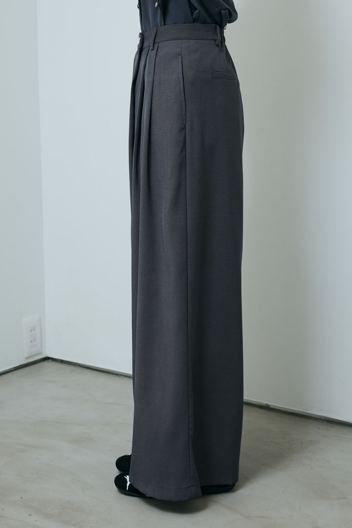 [予約/SET]ミックスシャギー襟付きカーデ+タックラップワイドPT(2set)