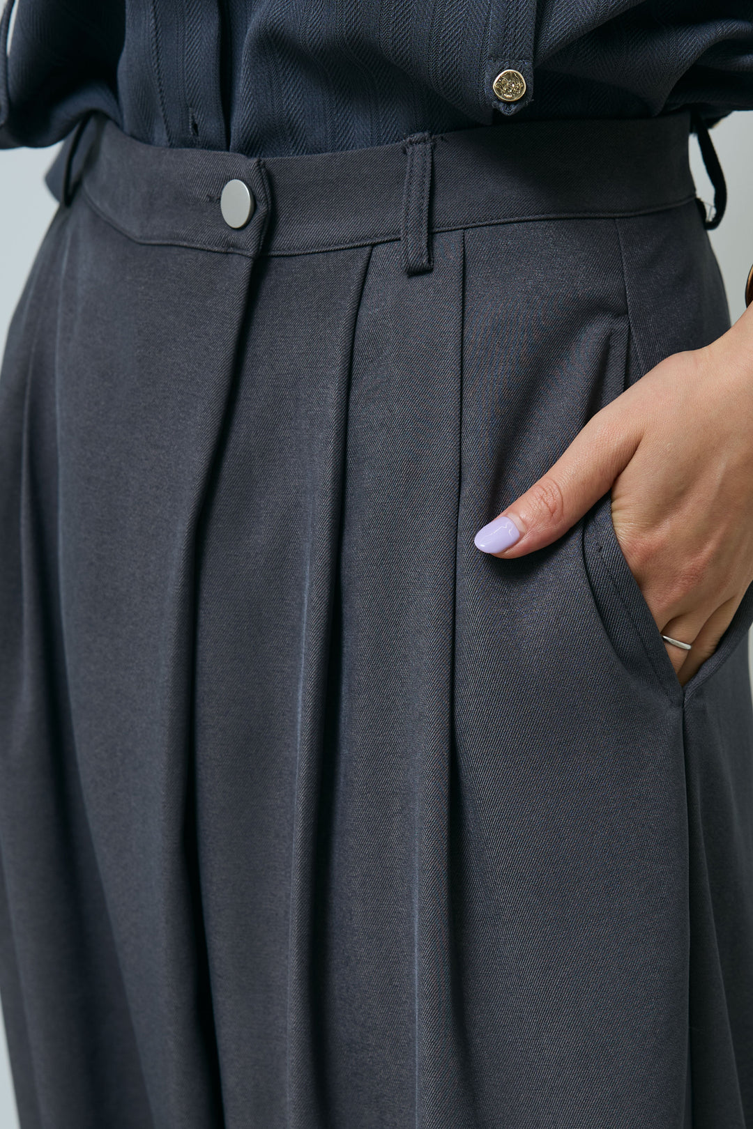 [予約/SET]ミックスシャギー襟付きカーデ+タックラップワイドPT(2set)