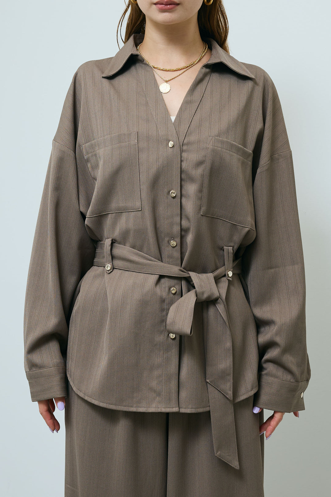 ミニヘリンボーンベルト付きシャツ