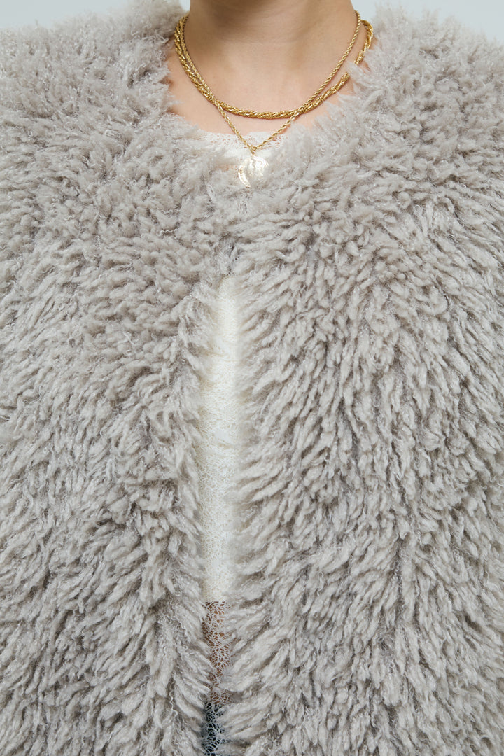 [予約/SET]プードルファーベスト+フロントジップストラップデザインデニムサロペット(2set)