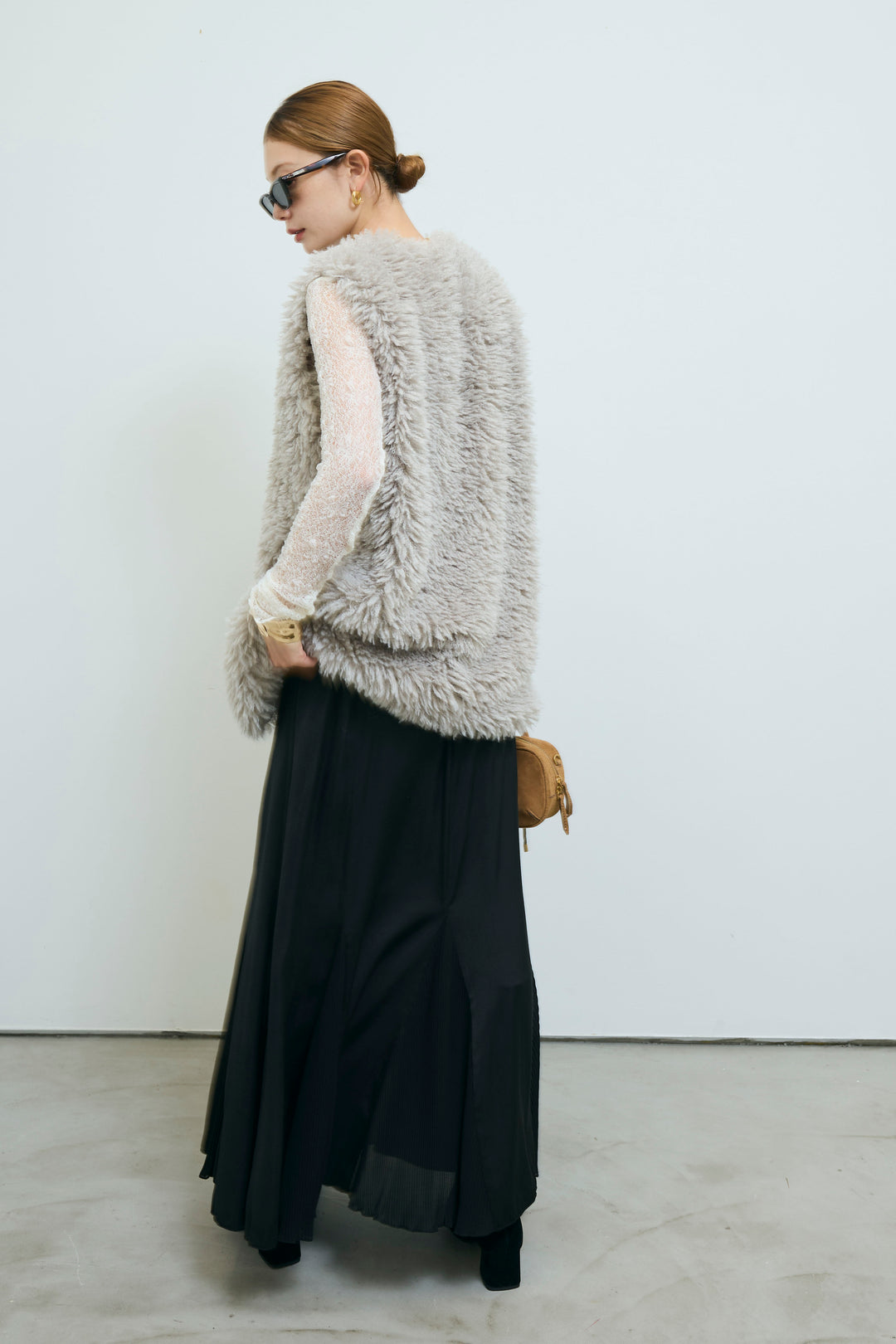 [予約/SET]プードルファーベスト+プリーツシアー切り替えスカート(2set)