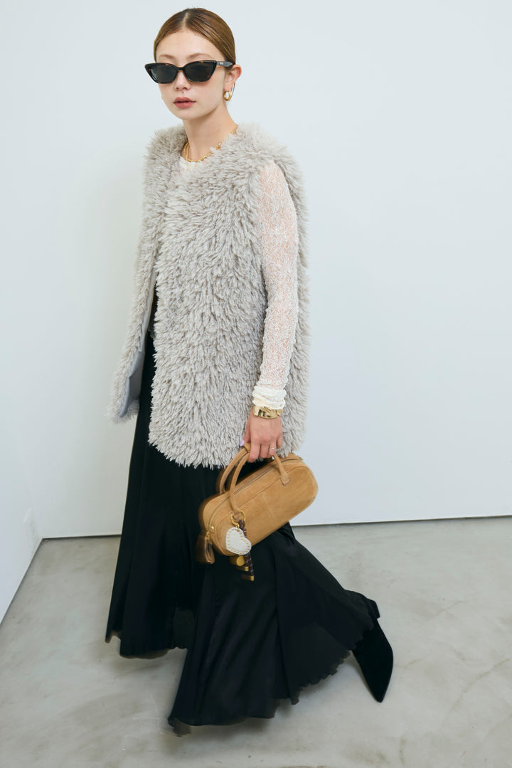 [予約/SET]プードルファーベスト+プリーツシアー切り替えスカート(2set)