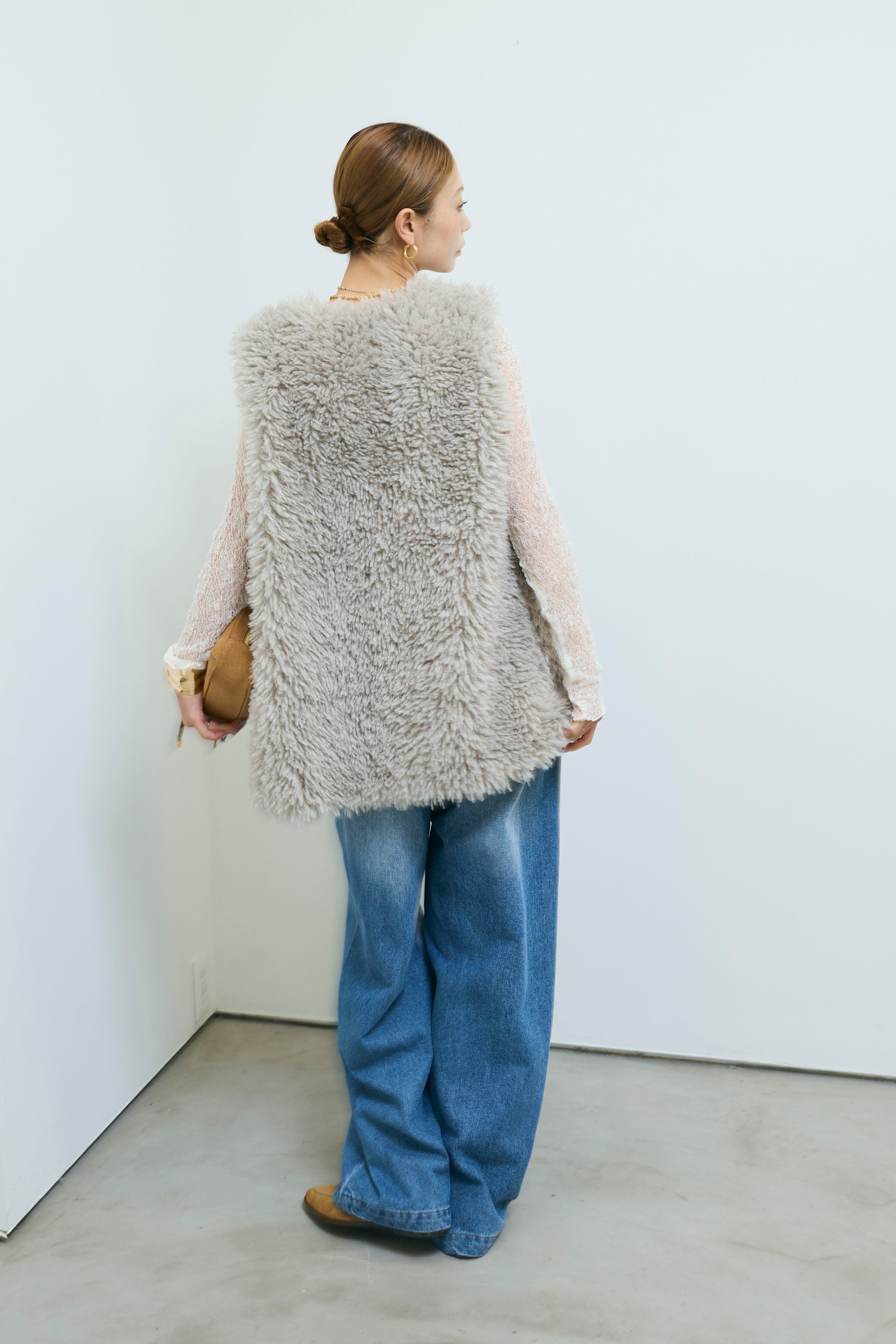 予約/SET]プードルファーベスト+シアーレーストップス+フロントジップ