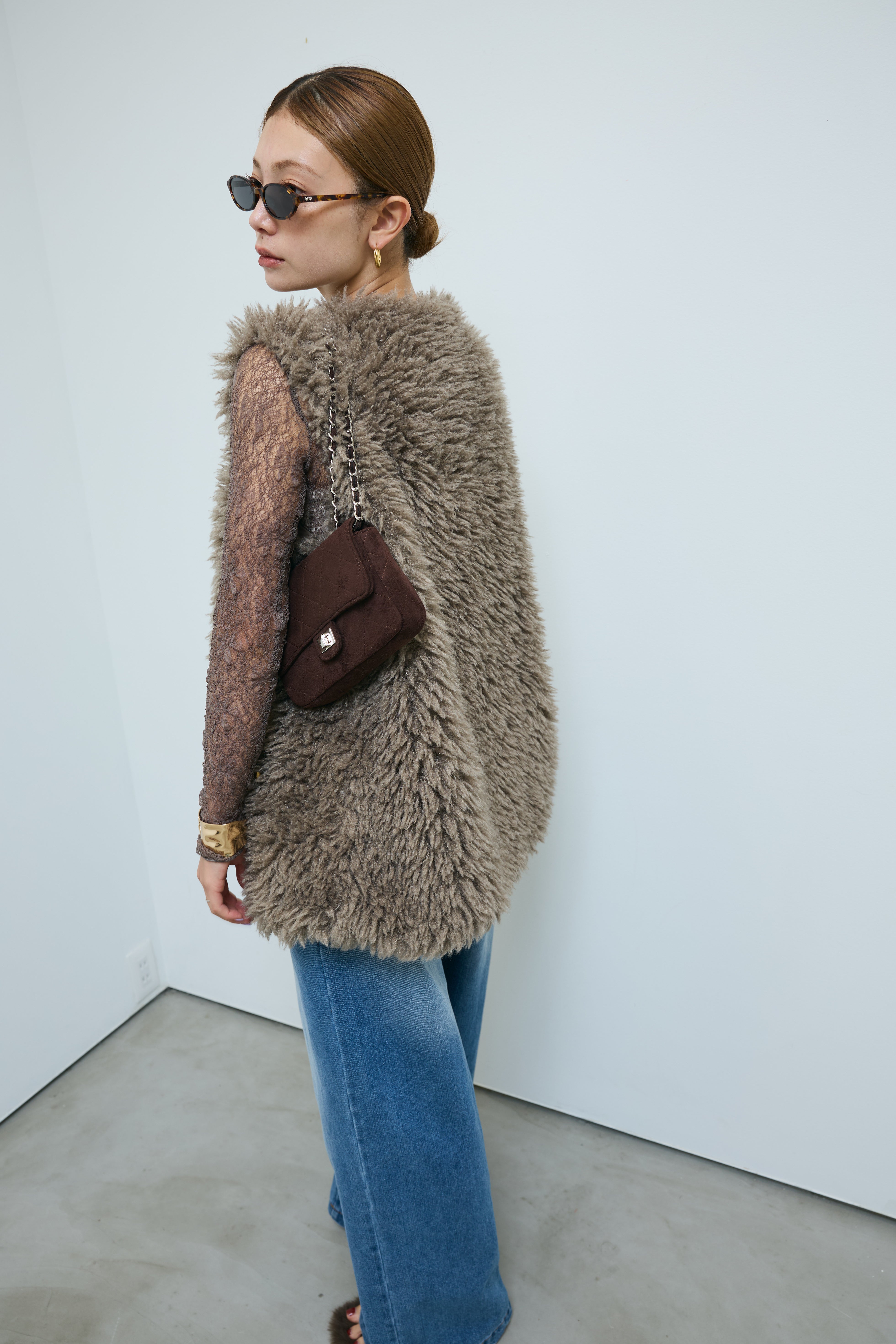 予約/SET]プードルファーベスト+シアーレーストップス+フロントジップ