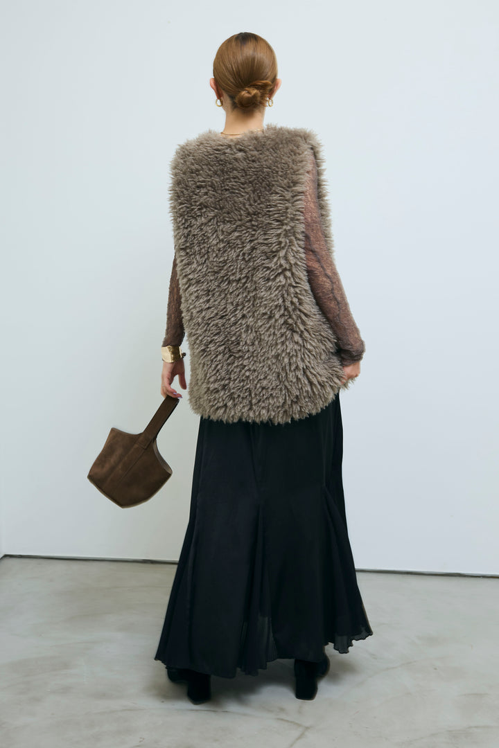 [予約/SET]プードルファーベスト+プリーツシアー切り替えスカート(2set)