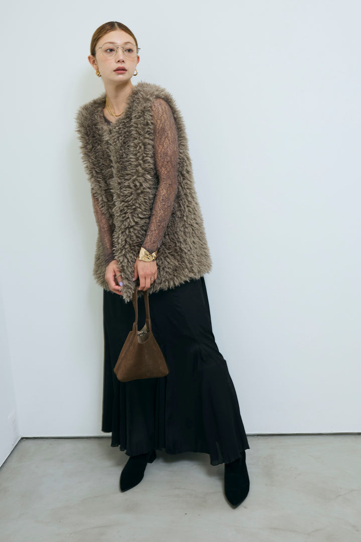 [予約/SET]プードルファーベスト+プリーツシアー切り替えスカート(2set)