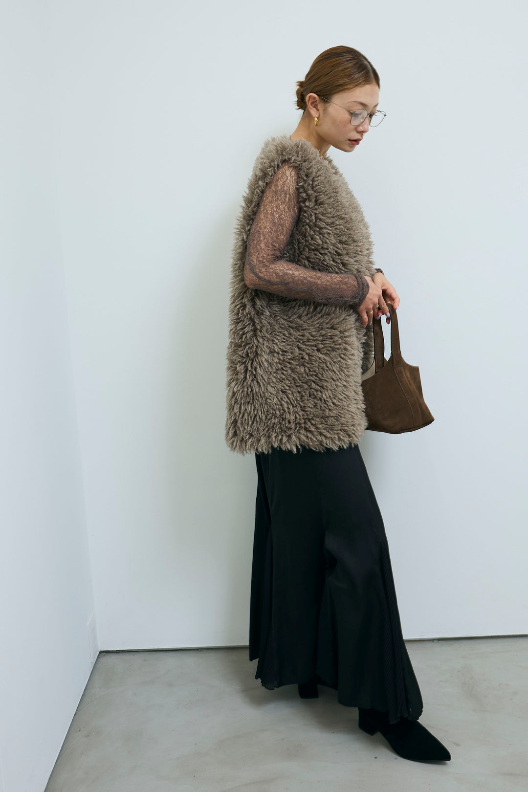 [予約/SET]プードルファーベスト+プリーツシアー切り替えスカート(2set)