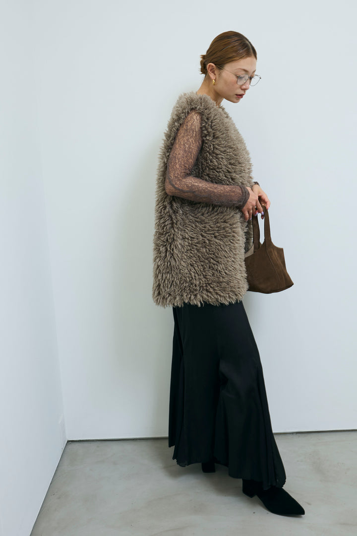 [予約/SET]プードルファーベスト+プリーツシアー切り替えスカート(2set)