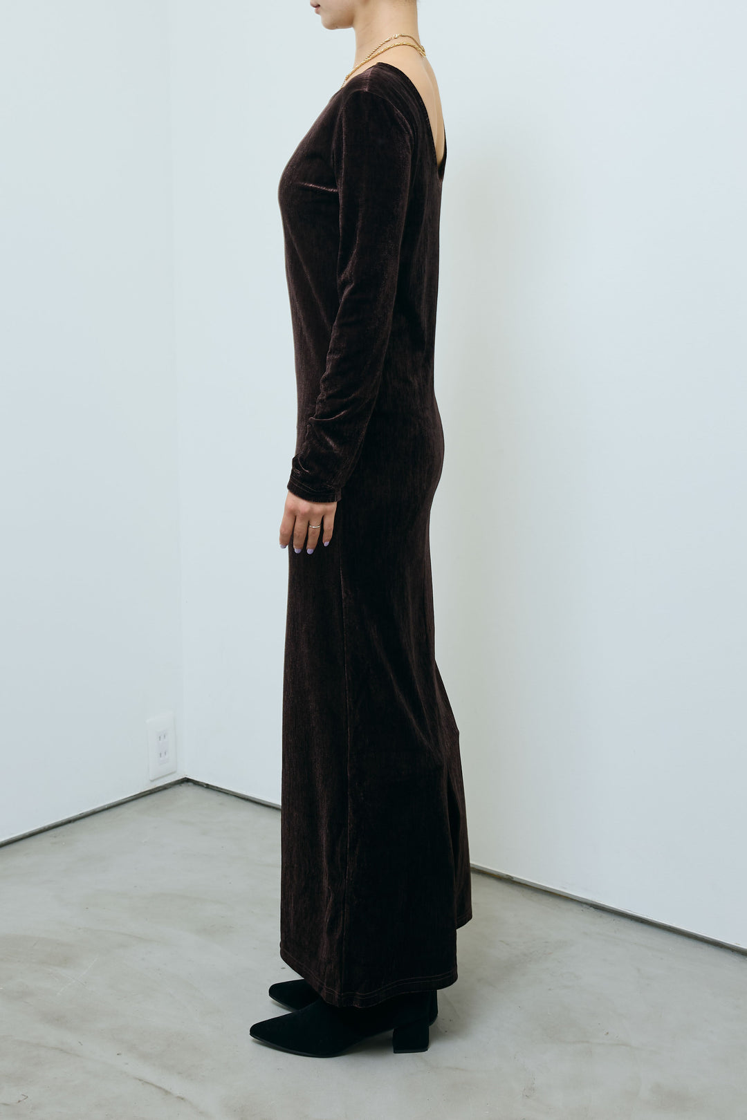 [予約/SET]ベロアバックオープンワンピース+プードルファーベスト(2set)