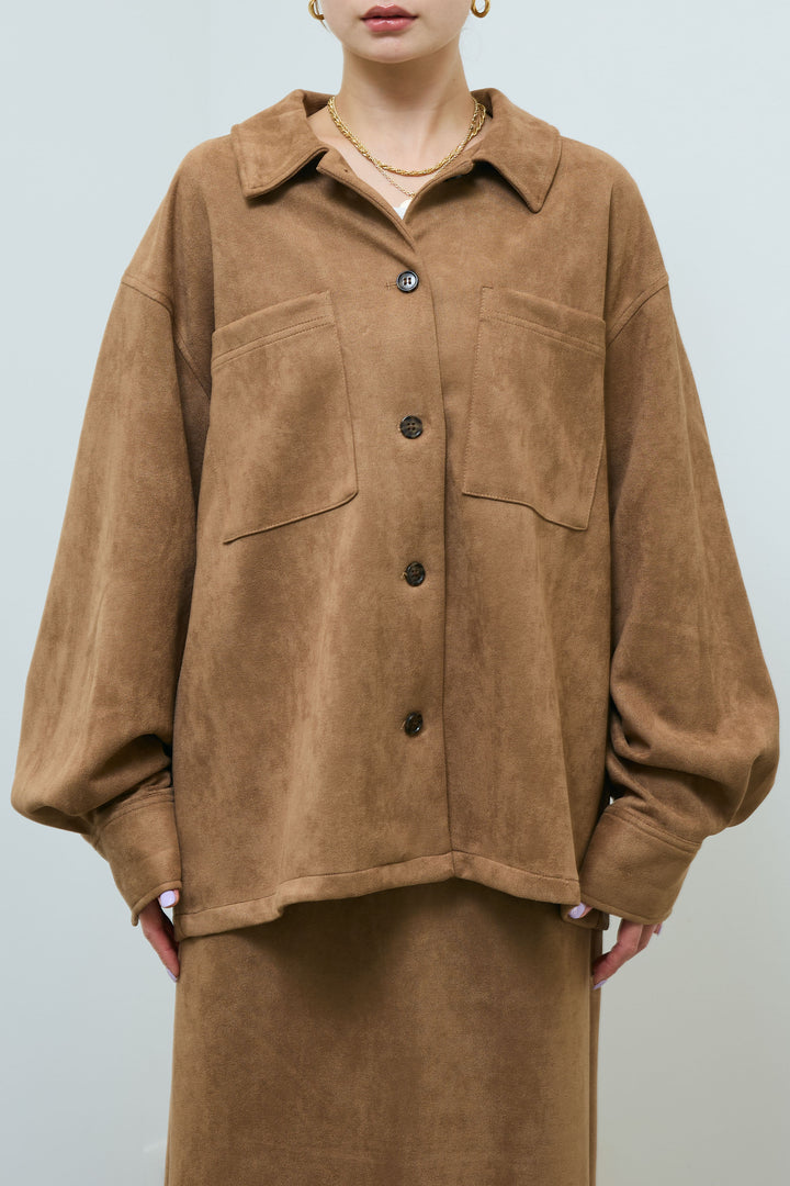 [予約/SET]フェイクスウェードシャツJK+フェイクスウェードペンシルSK(2set)