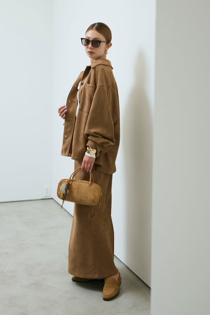 [予約/SET]フェイクスウェードシャツJK+シアーヘンリーネックロンT+フェイクスウェードペンシルSK(3set)