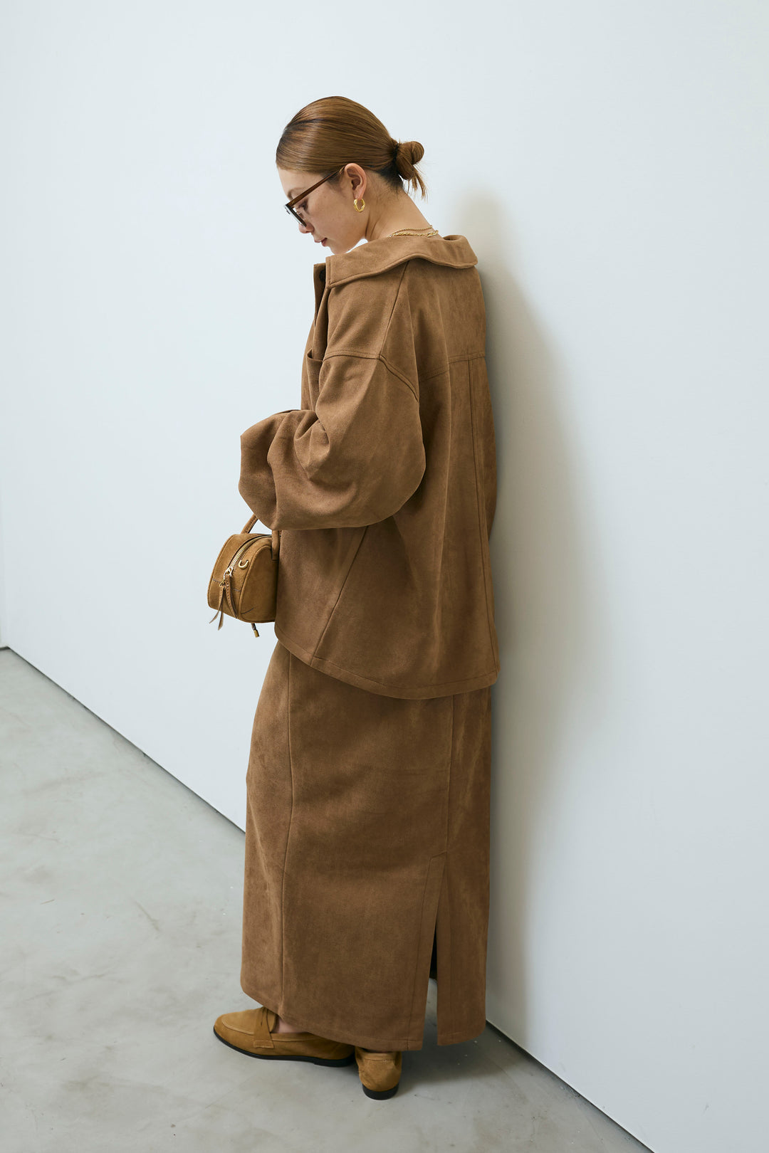 [予約/SET]フェイクスウェードシャツJK+フェイクスウェードペンシルSK(2set)