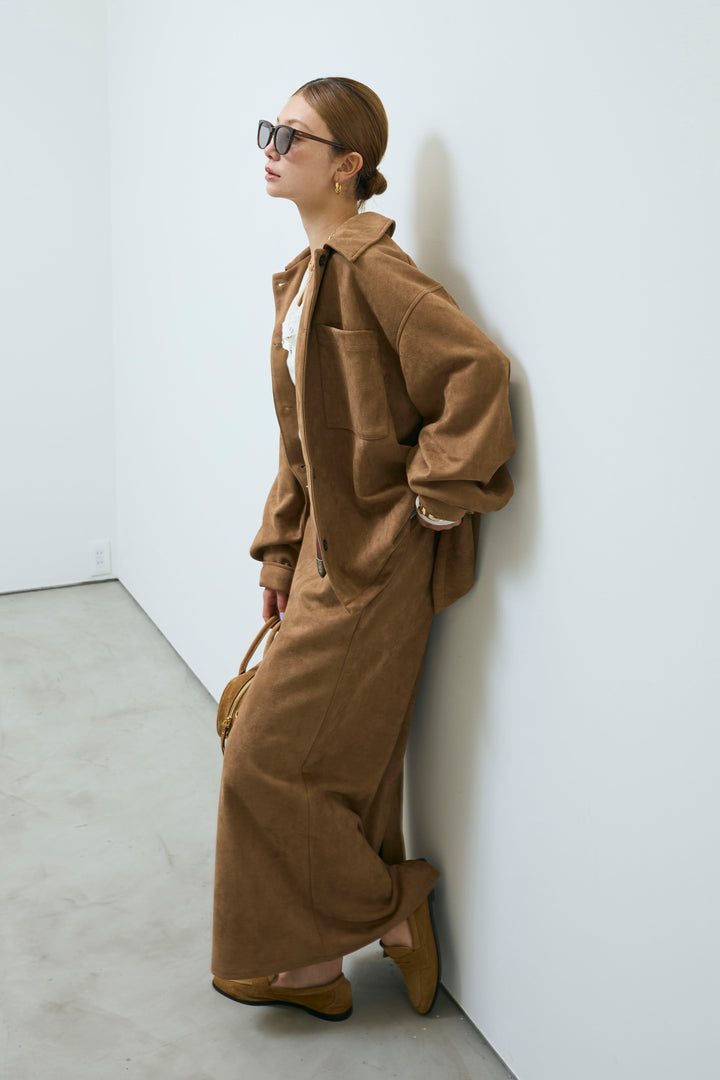 [予約/SET]フェイクスウェードシャツJK+フェイクスウェードペンシルSK(2set)