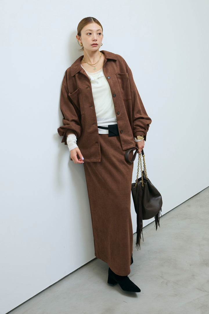 [予約/SET]フェイクスウェードシャツJK+フェイクスウェードペンシルSK(2set)