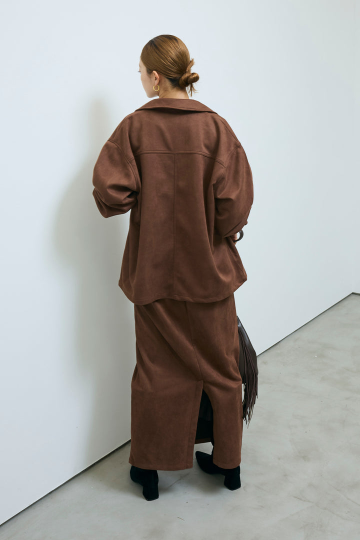 [予約/SET]フェイクスウェードシャツJK+フェイクスウェードペンシルSK(2set)