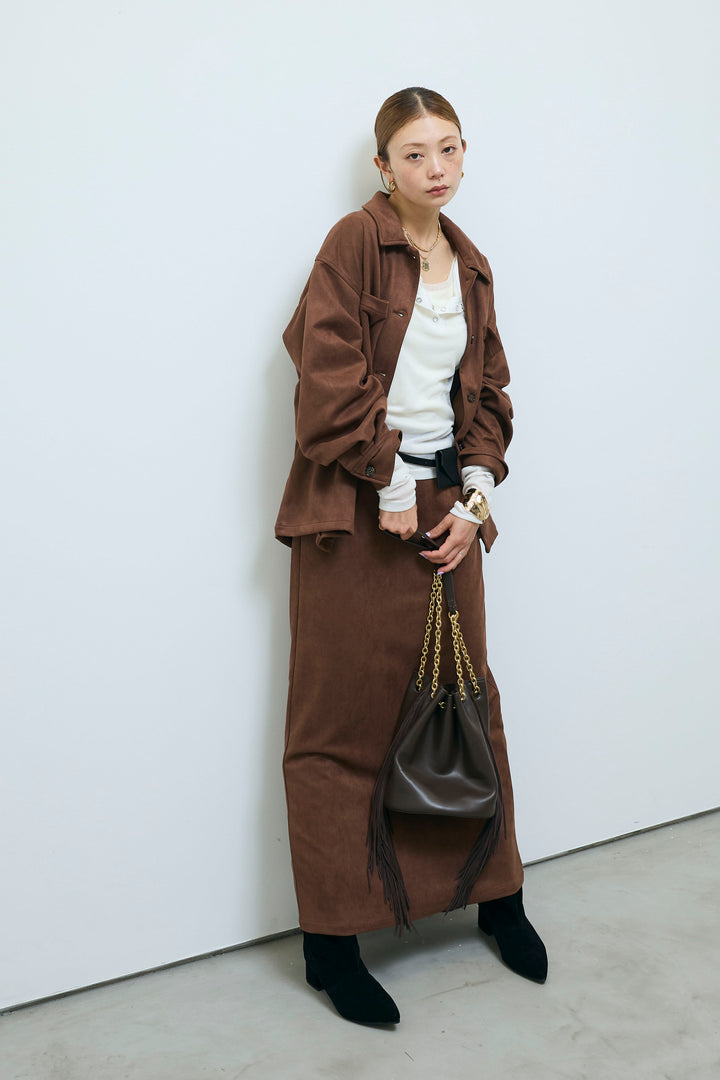 [予約/SET]フェイクスウェードシャツJK+フェイクスウェードペンシルSK(2set)