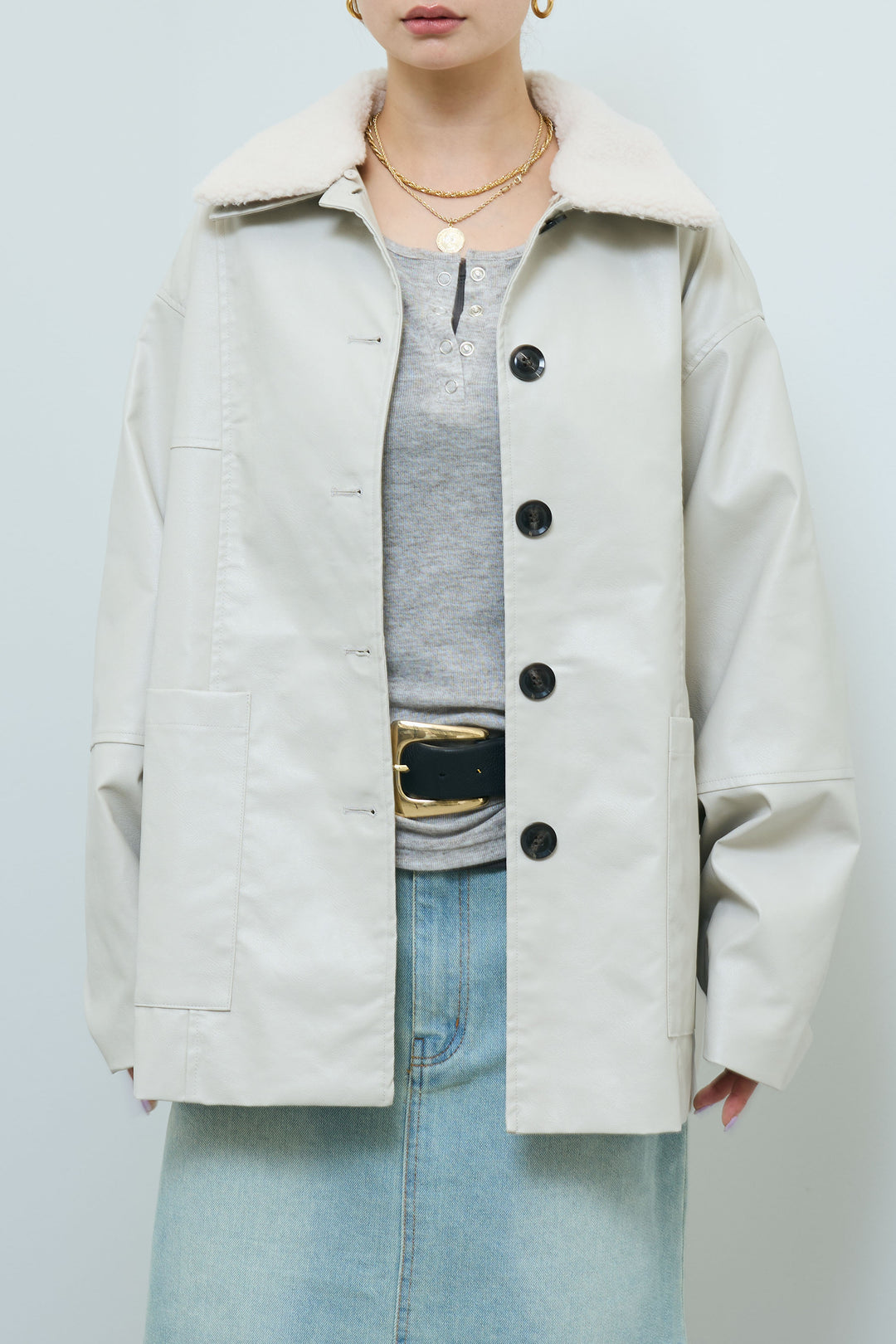 [予約]ボアつきフェイクレザーカバーオール