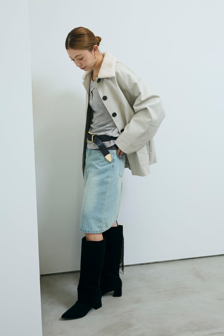 [予約/SET]ボアつきフェイクレザーカバーオール+ボックスデニム膝丈SK(2set)