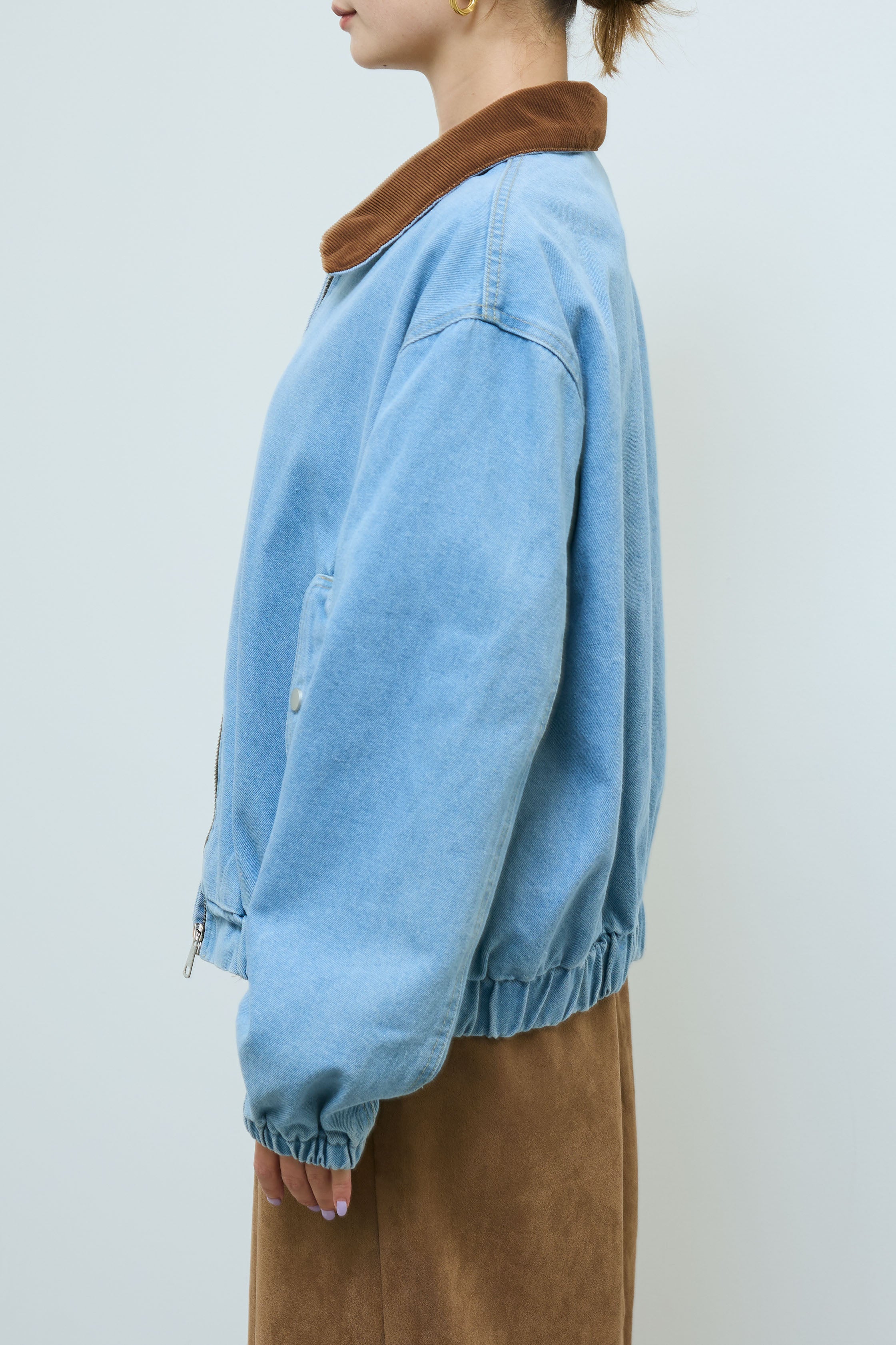 予約/SET]コーデュロイ襟デニムブルゾン+フェイクスウェードペンシルSK