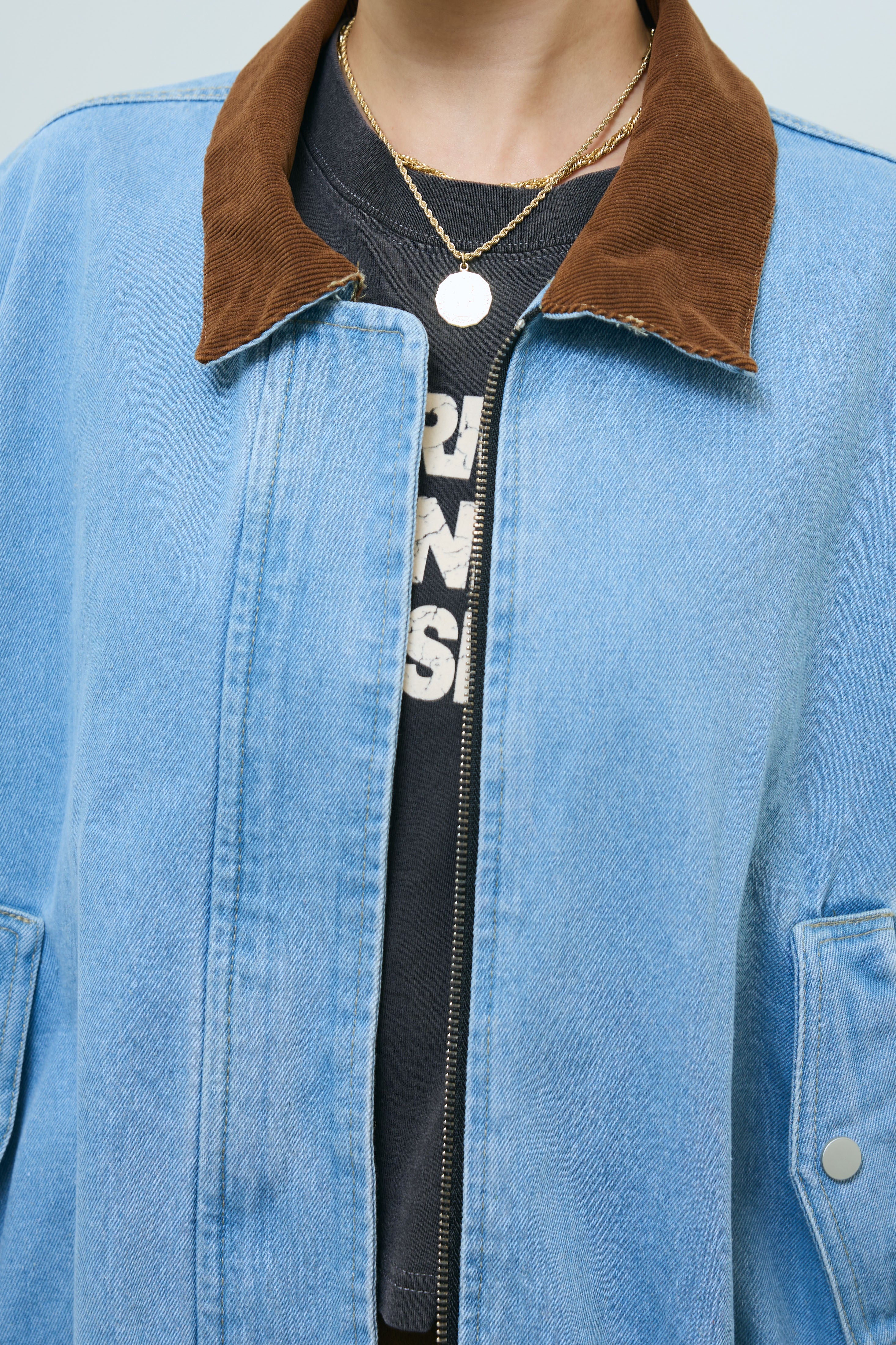 予約/SET]コーデュロイ襟デニムブルゾン+フェイクスウェードペンシルSK