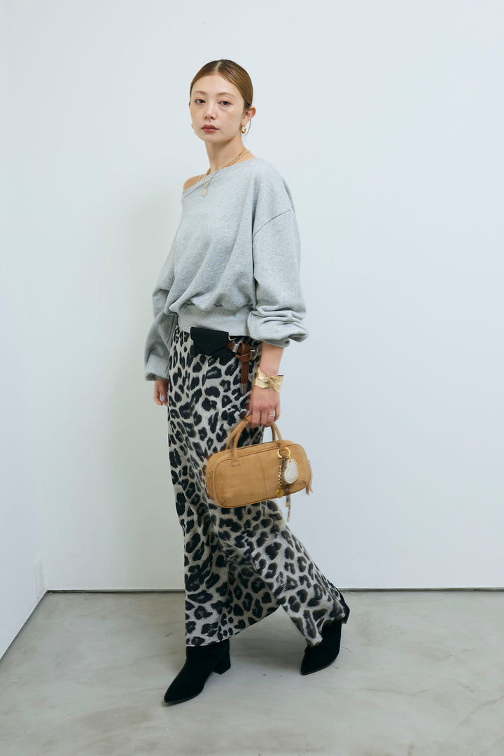 [予約/SET]裏毛アシメショルダープルオーバー+レオパードナロースカート(2set)