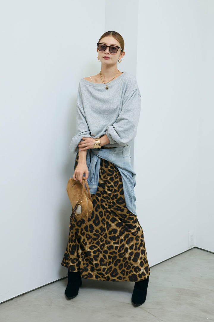 [予約/SET]裏毛アシメショルダープルオーバー+レオパードナロースカート(2set)