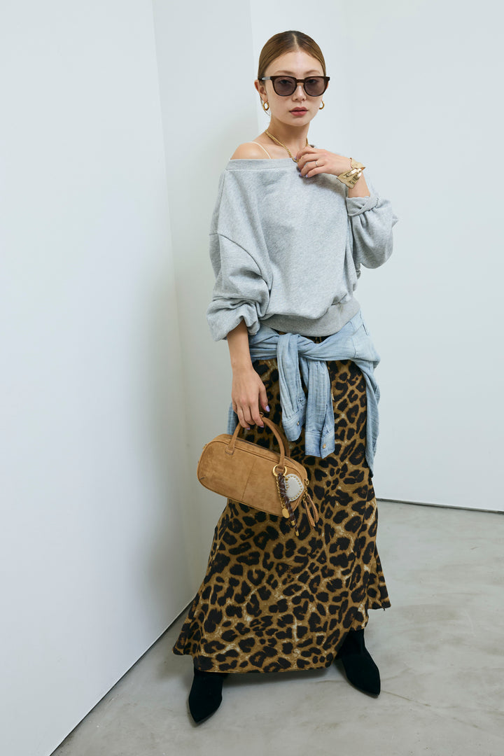 [予約/SET]裏毛アシメショルダープルオーバー+レオパードナロースカート(2set)