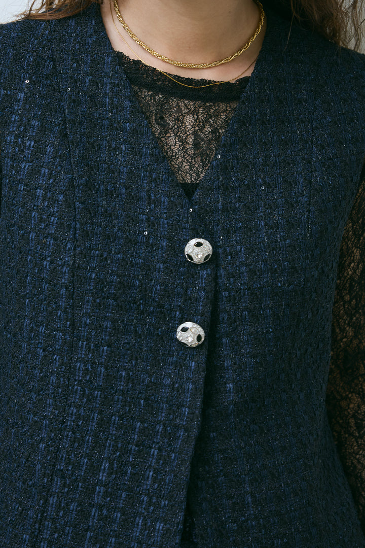 [予約]ビジューボタンラメツイードジレ