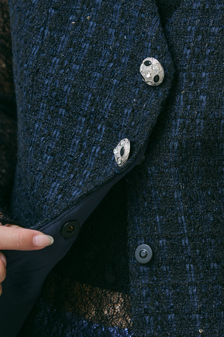 [予約/SET]ビジューボタンラメツイードジレ+裏毛ドッキングパンツ(2set)