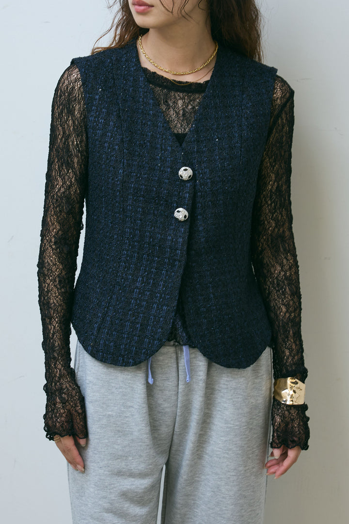 [予約]ビジューボタンラメツイードジレ