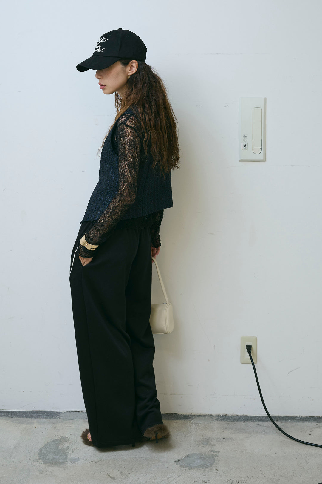 [予約/SET]ビジューボタンラメツイードジレ+シアーレーストップス+裏毛カーブラインワイドパンツ(3set)