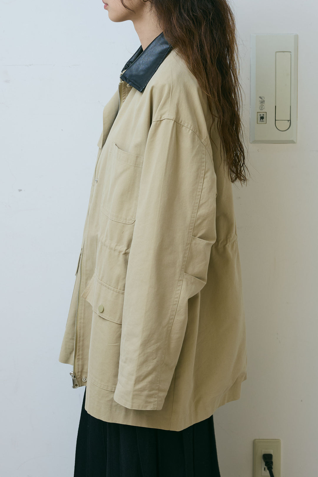 [予約/SET]フェイクレザー襟カバーオール+ニットプリーツロングSK(2set)