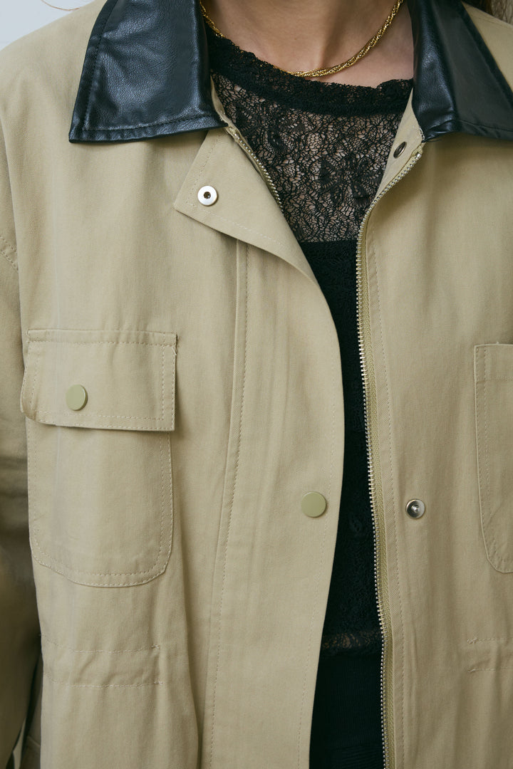 [予約/SET]フェイクレザー襟カバーオール+シアーレーストップス+ニットプリーツロングSK(3set)