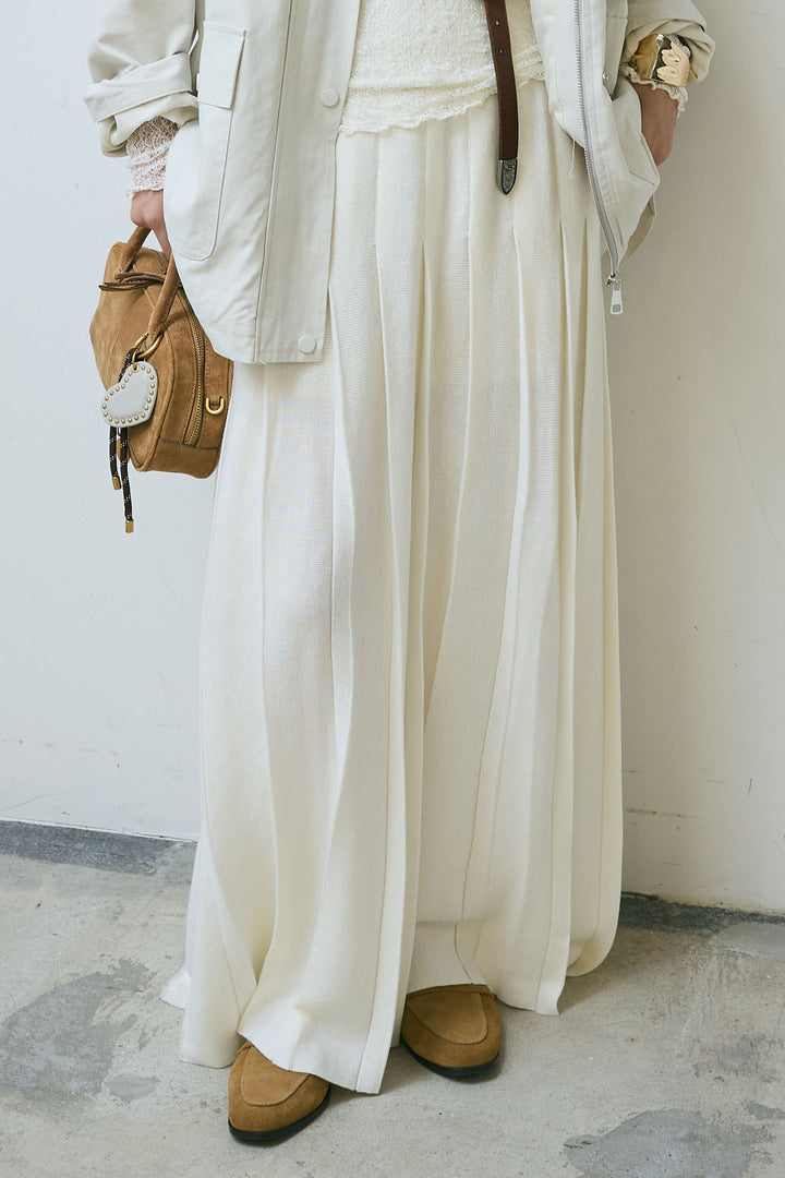 [予約/SET]フェイクレザー襟カバーオール+ニットプリーツロングSK(2set)