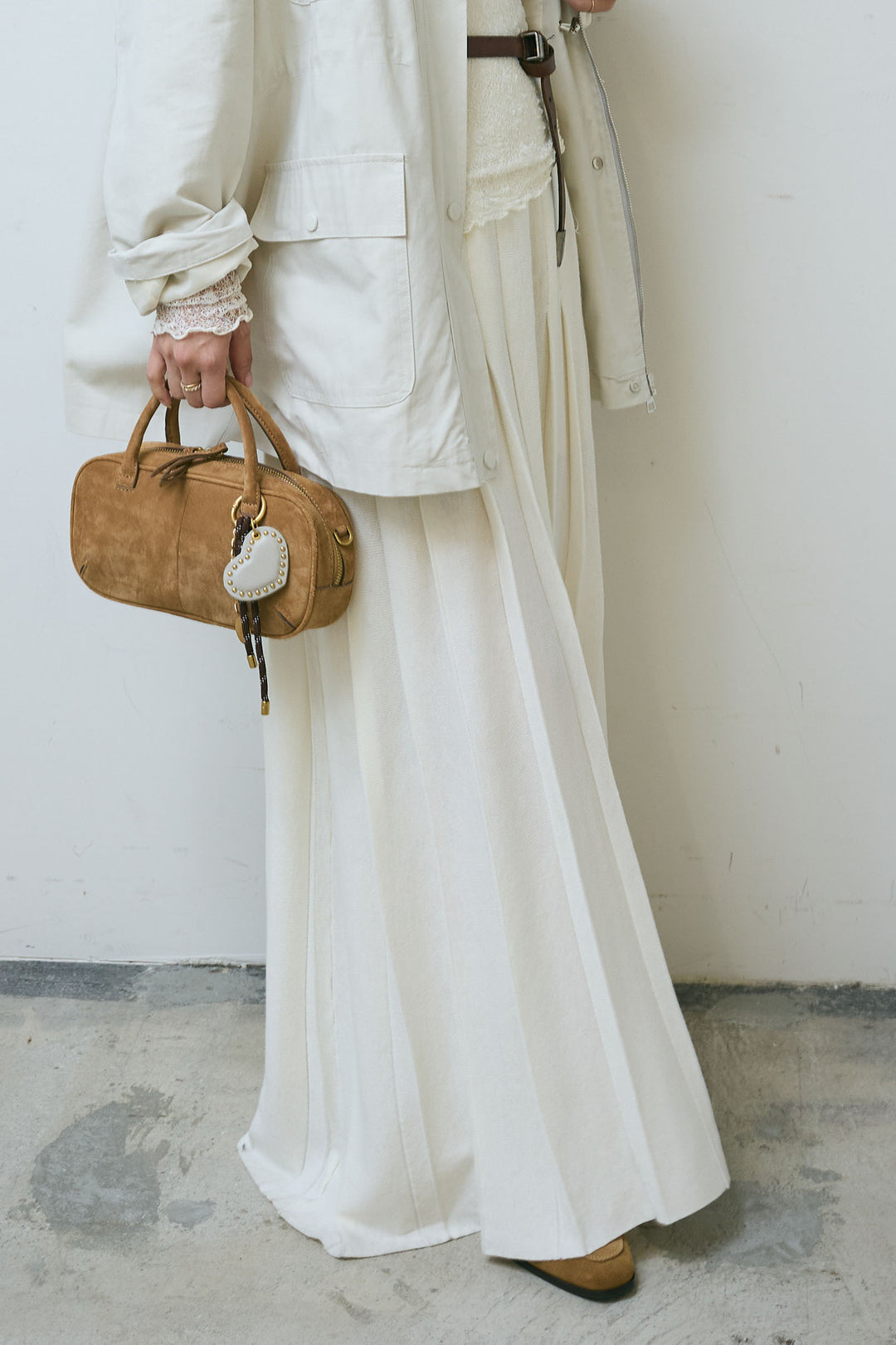 [予約/SET]フェイクレザー襟カバーオール+シアーレーストップス+ニットプリーツロングSK(3set)