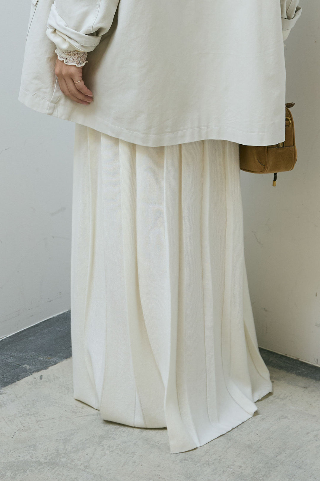 [予約/SET]フェイクレザー襟カバーオール+シアーレーストップス+ニットプリーツロングSK(3set)