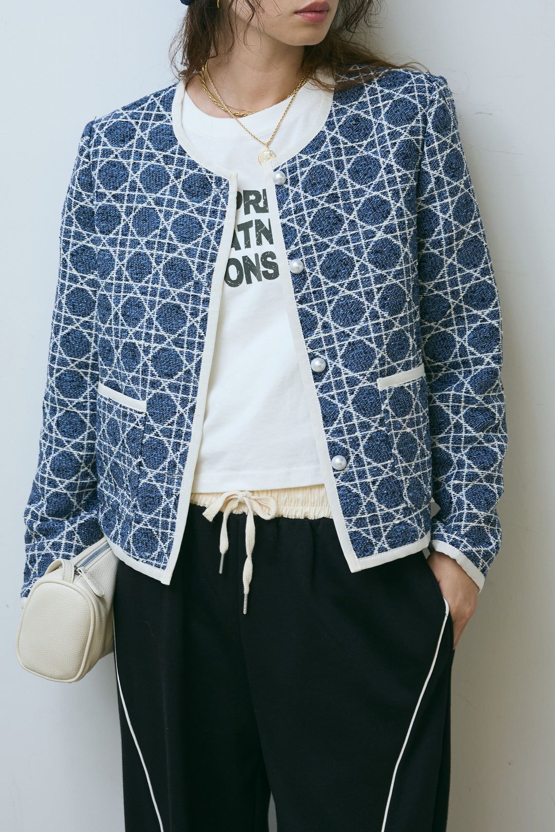 [予約/SET]パイピングジャガードJK+ピグメントロゴショート丈T+裏毛カーブラインワイドパンツ(3set)