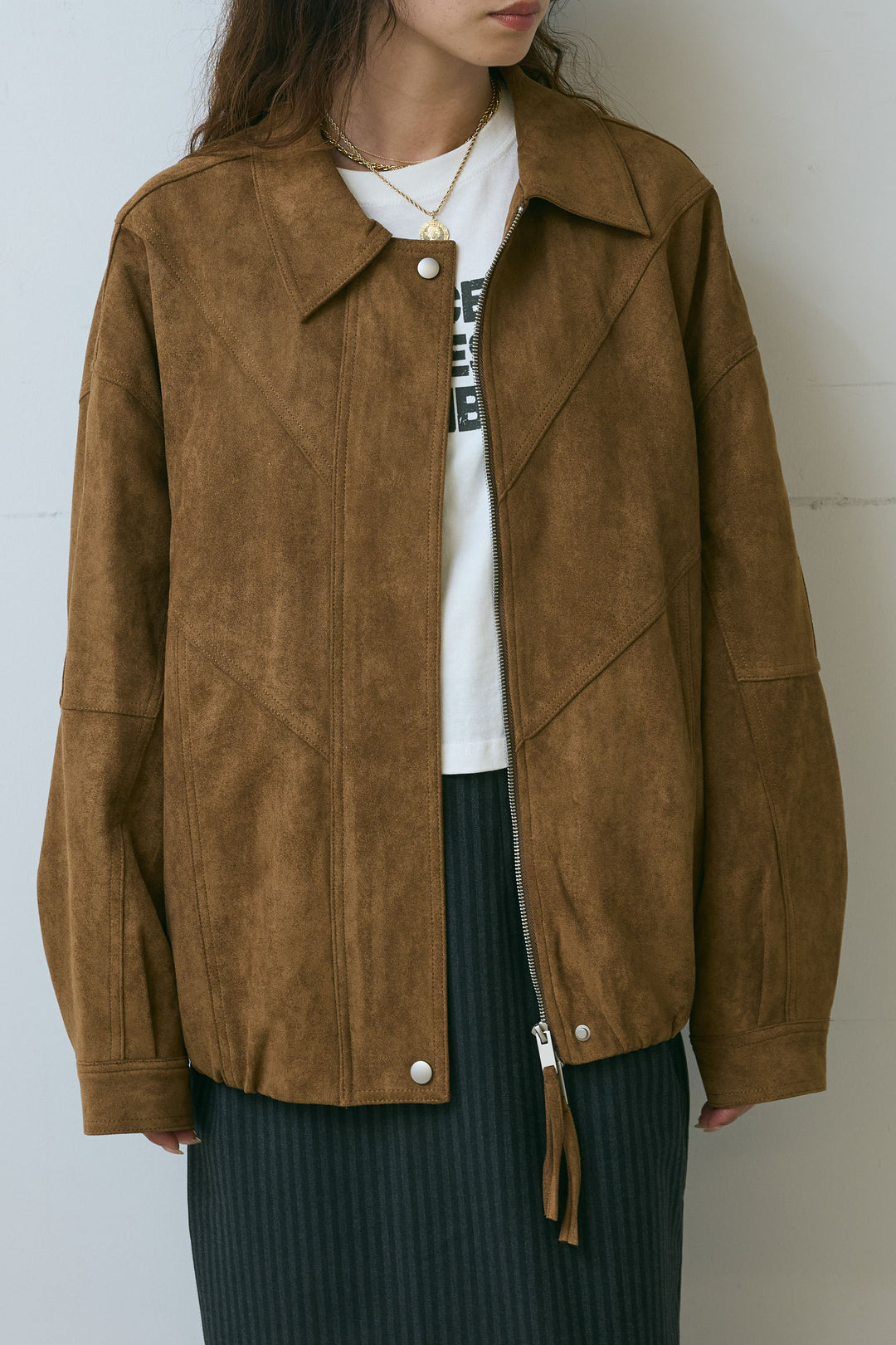 [予約/SET]フェイクスウェードブルゾン+サイドポケットカーブフォルムパンツ(2set)