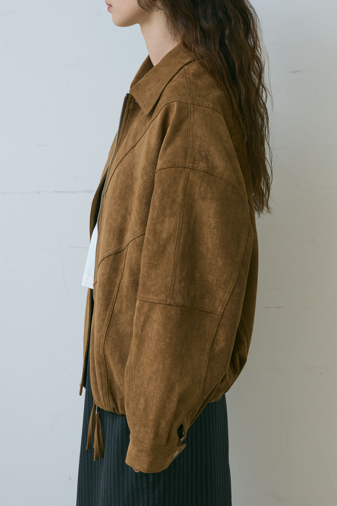 [予約/SET]フェイクスウェードブルゾン+ピグメントロゴショート丈T(2set)