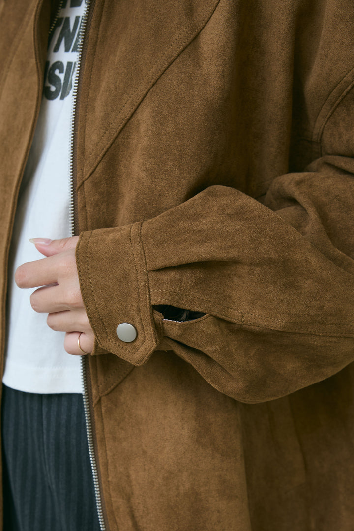 [予約/SET]フェイクスウェードブルゾン+タイつきVネックニットPO+サイドポケットカーブフォルムパンツ(3set)