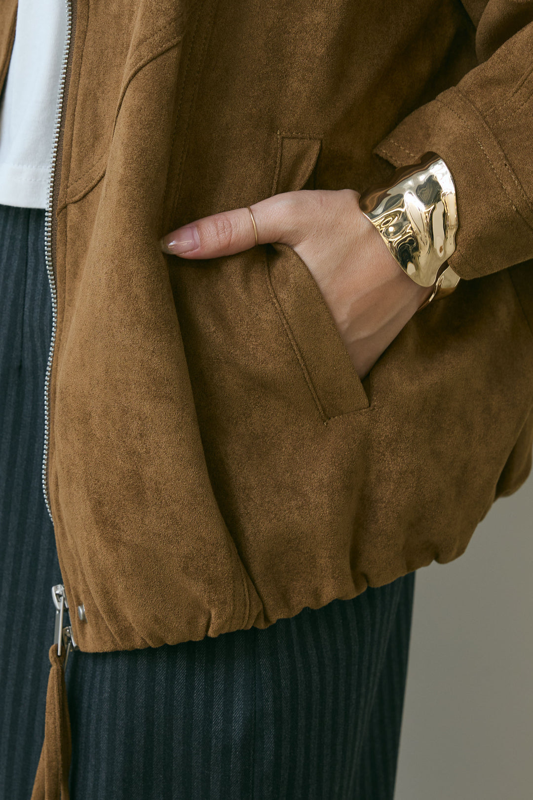 [予約/SET]フェイクスウェードブルゾン+裾ドロストナイロンパンツ(2set)