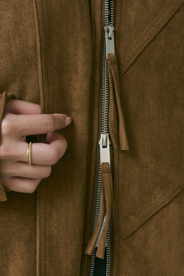 [予約/SET]フェイクスウェードブルゾン+ピグメントロゴショート丈T(2set)