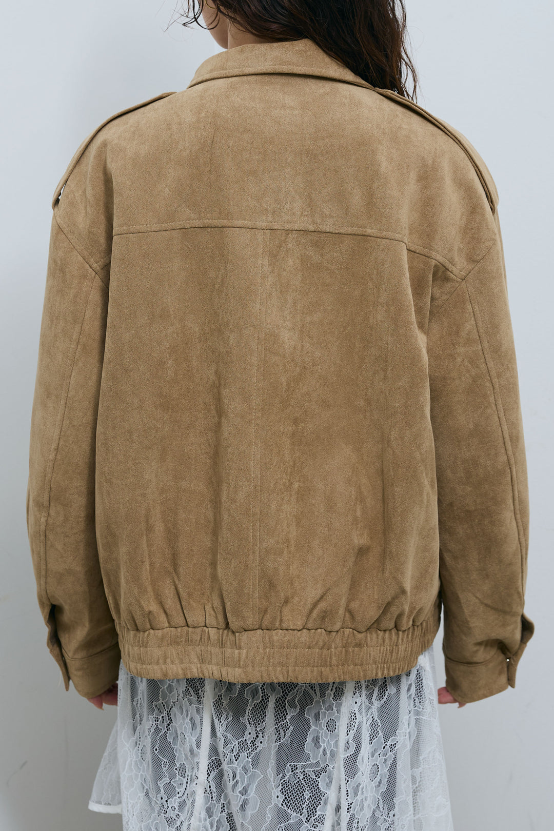 [予約/SET]エポーレット付きスウェードライクブルゾン+レースアシメトリーワンピース+ニットトレンカ(3set)